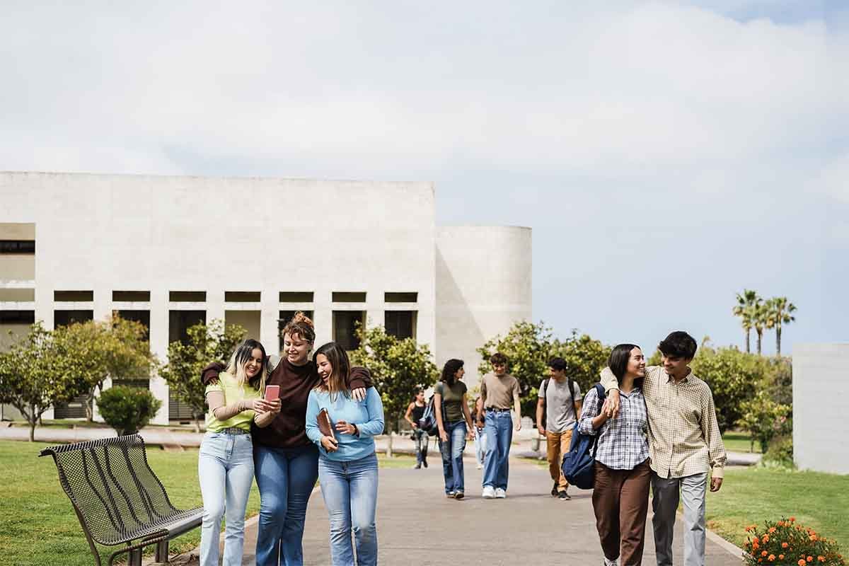 students walking on a university campus